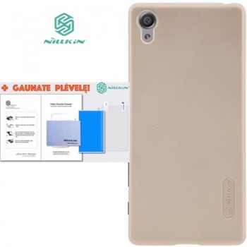 Nillkin f. shield dėklas auksinis + plėvelė (Sony xperia x performance telefonui)